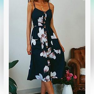 Navy blue sundress with flowers and pockets
